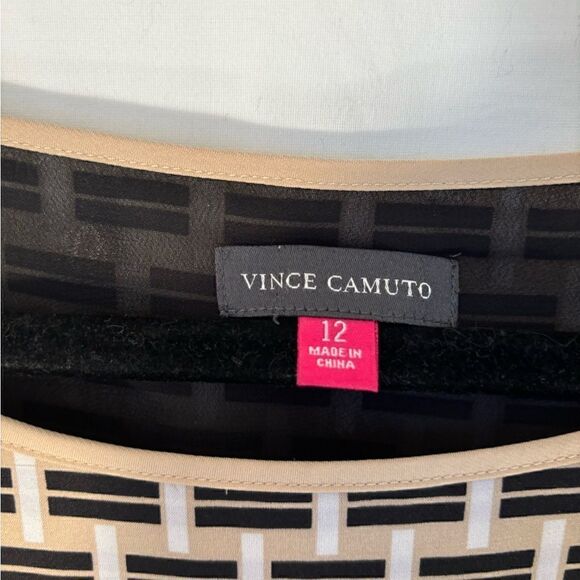 Vince Camuto EUC black/beige drawstring waisted short sleeve dress Size 12 - Picture 2 of 5